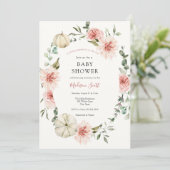 Roze Pompoen Bloemen en groen Baby shower Kaart (Staand voorkant)