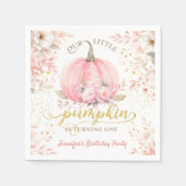 Roze Pompoen Bloemen Goud Glitter Meisje 1e Verjaa Servet (Voorkant)