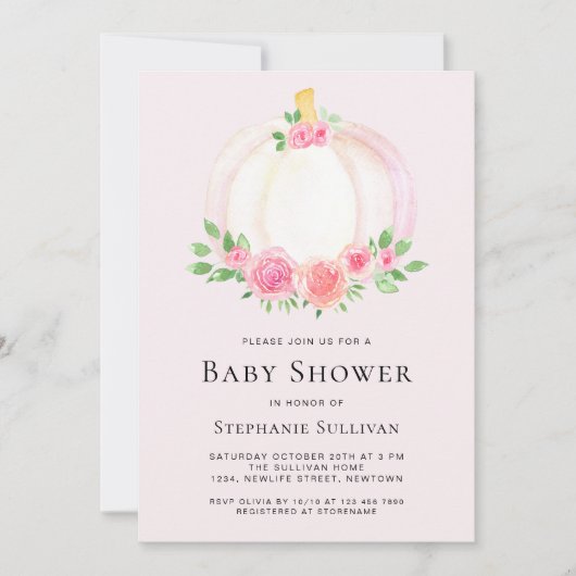 Roze Pompoen Bloemen Herfst Baby shower Kaart (Voorkant)