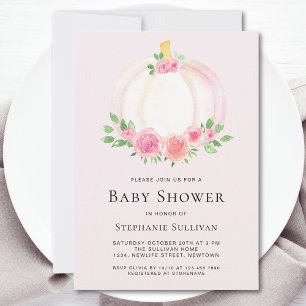 Roze Pompoen Bloemen Herfst Baby shower Kaart