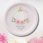 Roze Pompoen Bloemen Herfst Meisje's Baby shower Papieren Bordje<br><div class="desc">Je familie en vrienden zullen dol zijn op deze  baby girl's baby shower papieren borden. Ze zijn versierd met mooie waterverven roze pompoenen,  rozen en groen gebladerte op een bleke roze achtergrond. Gemakkelijk aangepast. Originele Waterverf © Michele Davies.</div>