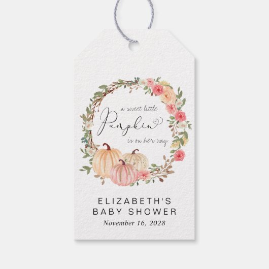 Roze Pompoen Bloemen Meisje Baby shower Dank u Cadeaulabel (Achterkant)