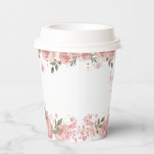 Roze Pompoen Bloemen Meisje Baby shower Papieren b Papieren Bekers (Rechts)