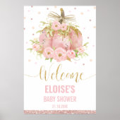 Roze Pompoen Bloemen Meisje Baby shower Welkomstbo Poster (Voorkant)