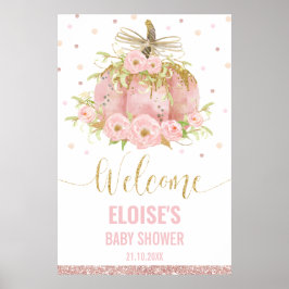 Roze Pompoen Bloemen Meisje Baby shower Welkomstbo Poster