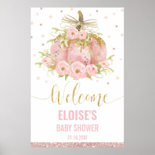 Roze Pompoen Bloemen Meisje Baby shower Welkomstbo Poster