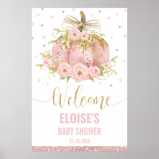 Roze Pompoen Bloemen Meisje Baby shower Welkomstbo Poster (Voorkant)