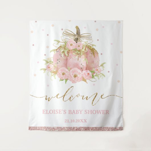 Roze Pompoen Bloemen Meisje Baby shower Welkomstbo Wandkleed (Voorkant)