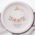 Roze Pompoen Bloemen Meisje Herfst Baby shower Papieren Bordje<br><div class="desc">Je familie en vrienden zullen dol zijn op deze  baby girl's baby shower papieren borden. Ze zijn versierd met mooie waterverven roze pompoenen,  rozen en groen gebladerte op een bleke roze achtergrond. Gemakkelijk aangepast. Originele Waterverf © Michele Davies.</div>