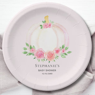 Roze Pompoen Bloemen Meisje Herfst Baby shower Papieren Bordje