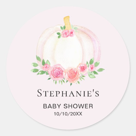 Roze Pompoen Bloemen Meisjes Herfst Baby shower Ronde Sticker (Voorkant)