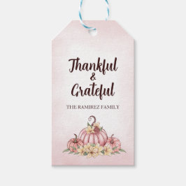 Roze Pompoen Bloemen Thanksgiving Cadeaulabel