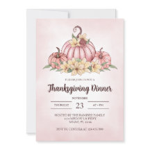 Roze Pompoen Bloemen Thanksgiving Invitation