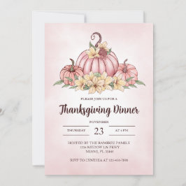 Roze Pompoen Bloemen Thanksgiving Invitation Kaart