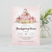 Roze Pompoen Bloemen Thanksgiving Invitation Kaart (Staand voorkant)