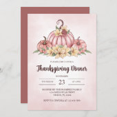Roze Pompoen Bloemen Thanksgiving Invitation Kaart (Voorkant / Achterkant)
