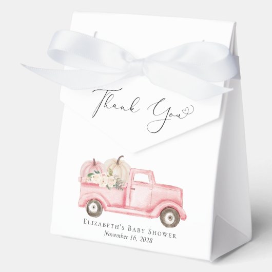 Roze Pompoen Bloemen Truck Baby shower Dank u Bedankdoosjes (Voorkant)