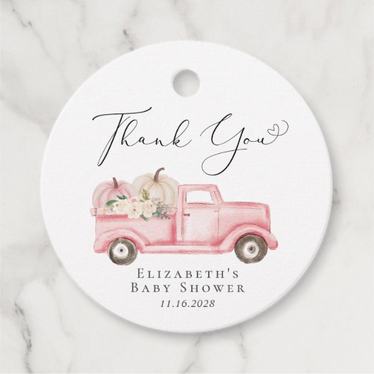 Roze Pompoen Bloemen Truck Baby shower Dank u Bedankjes Labels (Voorkant)
