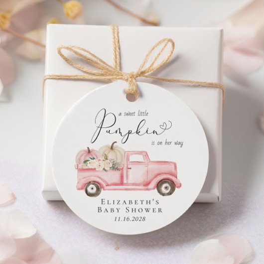 Roze Pompoen Bloemen Truck Baby shower Dank u Bedankjes Labels