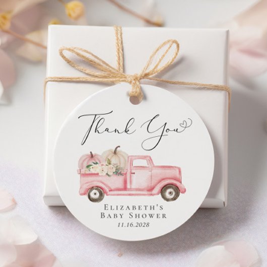 Roze Pompoen Bloemen Truck Baby shower Dank u Bedankjes Labels