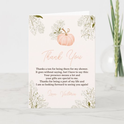 Roze pompoen bloemenboeken voor baby shower bedankkaart (Voorkant)