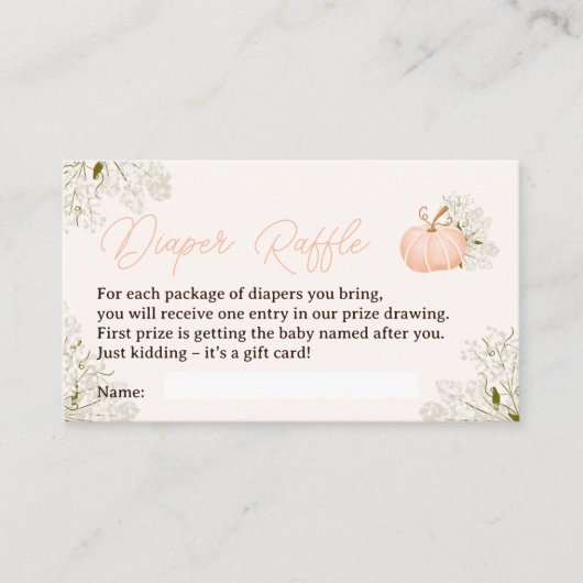 Roze pompoen bloemenluier loterij baby shower informatiekaartje (Voorkant)