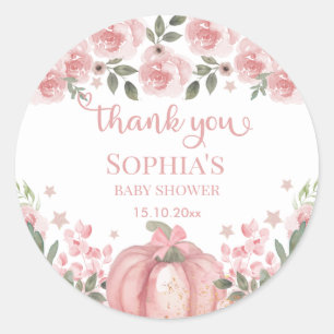 roze pompoen bloemenmeisje Baby shower dank u Ronde Sticker