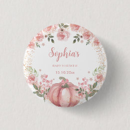 roze pompoen bloemenmeisje Baby shower Ronde Button 3,2 Cm