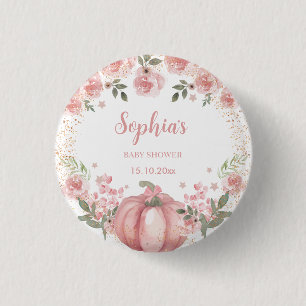 roze pompoen bloemenmeisje Baby shower Ronde Button 3,2 Cm