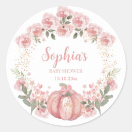 roze pompoen bloemenmeisje Baby shower Ronde Sticker