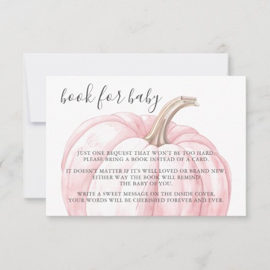 Roze pompoen boek voor baby meisje douche RSVP kaartje (Voorkant)