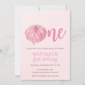 Roze pompoen boog meisje eerste verjaardag kaart (Voorkant)