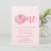 Roze pompoen boog meisje eerste verjaardag kaart (Staand voorkant)