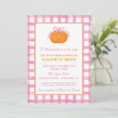 Roze Pompoen Bow Baby shower Invitation Kaart (Staand voorkant)