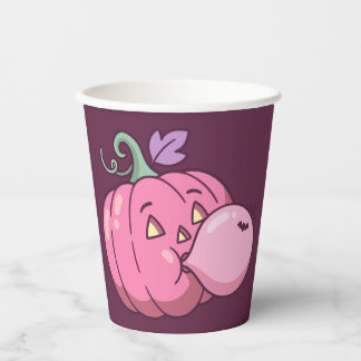 Roze Pompoen Bubble Gum Cute Pastel Halloween Papieren Bekers