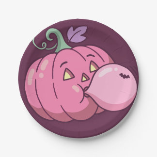 Roze Pompoen Bubble Gum Cute Pastel Halloween Papieren Bordje