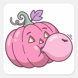Roze Pompoen Bubble Gum Schattig Pastel Halloween Vierkante Sticker