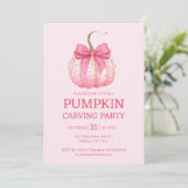 Roze Pompoen Carving Party Halloween Kaart (Staand voorkant)