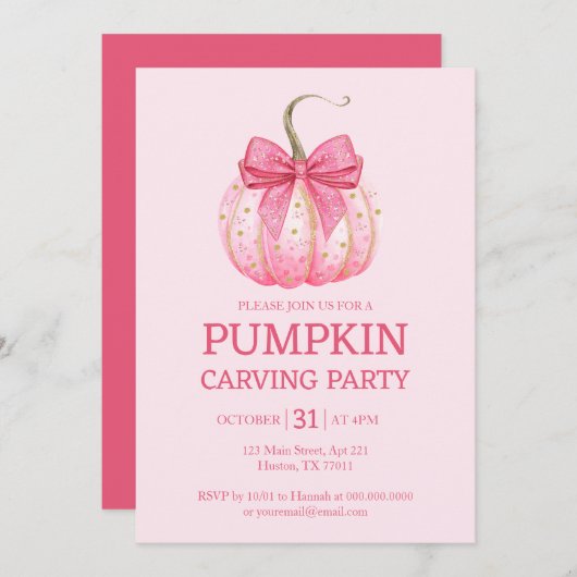 Roze Pompoen Carving Party Halloween Kaart (Voorkant / Achterkant)