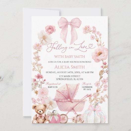 Roze Pompoen Coquette Baby Carriage Baby Shower Kaart (Voorkant)