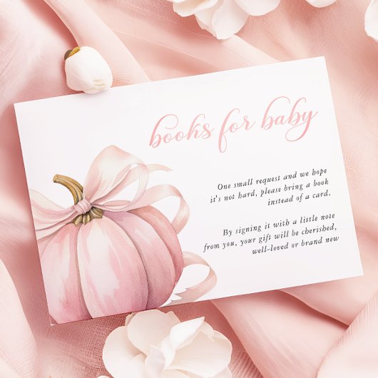 Roze Pompoen Coquette Bow Baby shower Boeken Baby Informatiekaartje