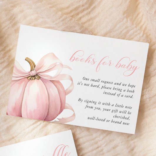 Roze Pompoen Coquette Bow Baby shower Boeken Baby Informatiekaartje