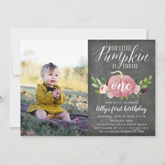 Roze Pompoen Custom Age Verjaardag Party Foto Kaart (Voorkant)