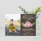 Roze Pompoen Custom Age Verjaardag Party Foto Kaart (Staand voorkant)