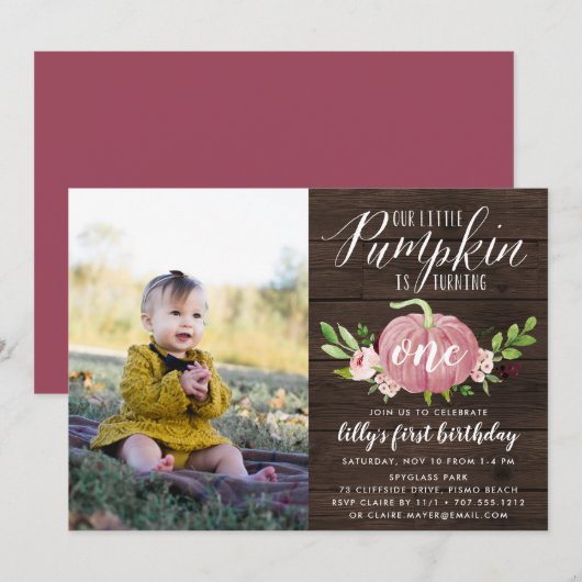 Roze Pompoen Custom Age Verjaardag Party Foto Kaart (Voorkant / Achterkant)