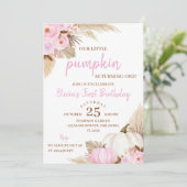 Roze pompoen draaien een verjaardag uitnodiging (Staand voorkant)