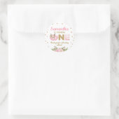 Roze Pompoen Eerste 1e Verjaardag Favorieten Bloem Ronde Sticker (Tas)