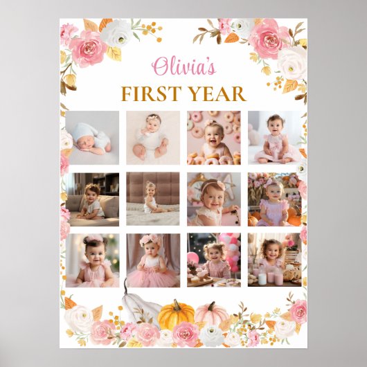 Roze pompoen eerste jaar foto mijlpaal Poster (Voorkant)