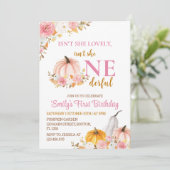 Roze pompoen eerste prachtige verjaardag uitnodigi kaart (Staand voorkant)