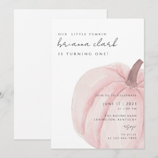 roze pompoen Eerste Verjaardag Kaart (Voorkant / Achterkant)